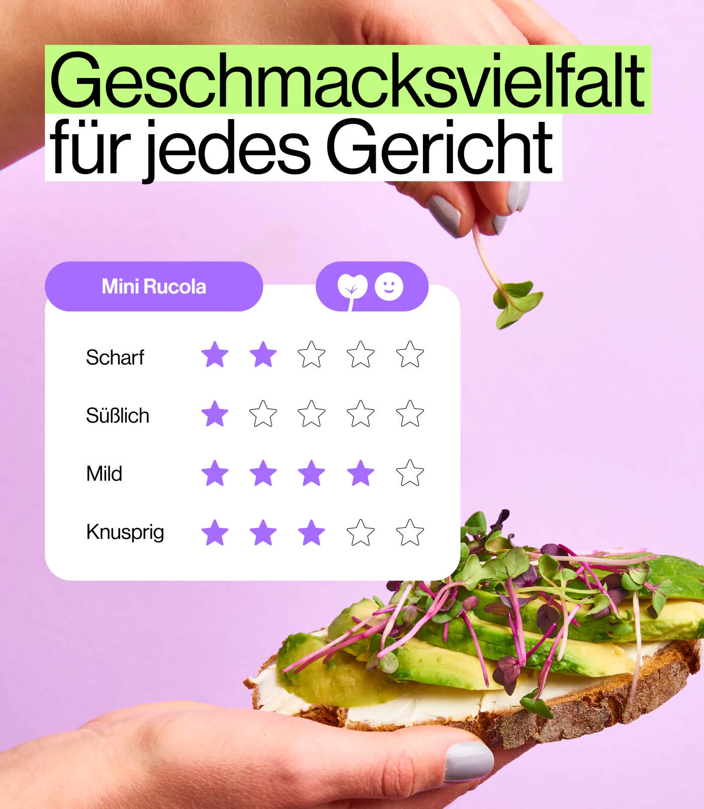 Geschmacksprofil für leckere Rucola Microgreens von ingarden
